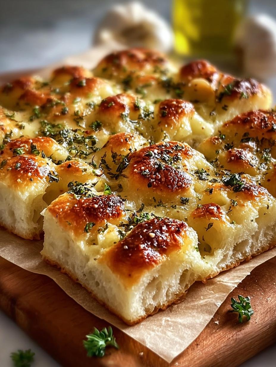 Heerlijke Mouthwatering Garlic Butter Focaccia, goudbruin gebakken en besprenkeld met verse peterselie, klaar om te serveren