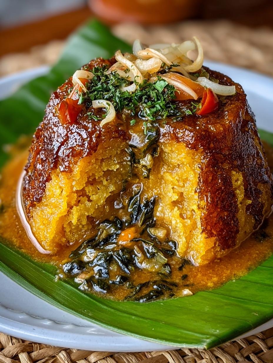 Heerlijke Nigeriaanse Moi Moi gestoomd in bananenbladeren, klaar om te serveren