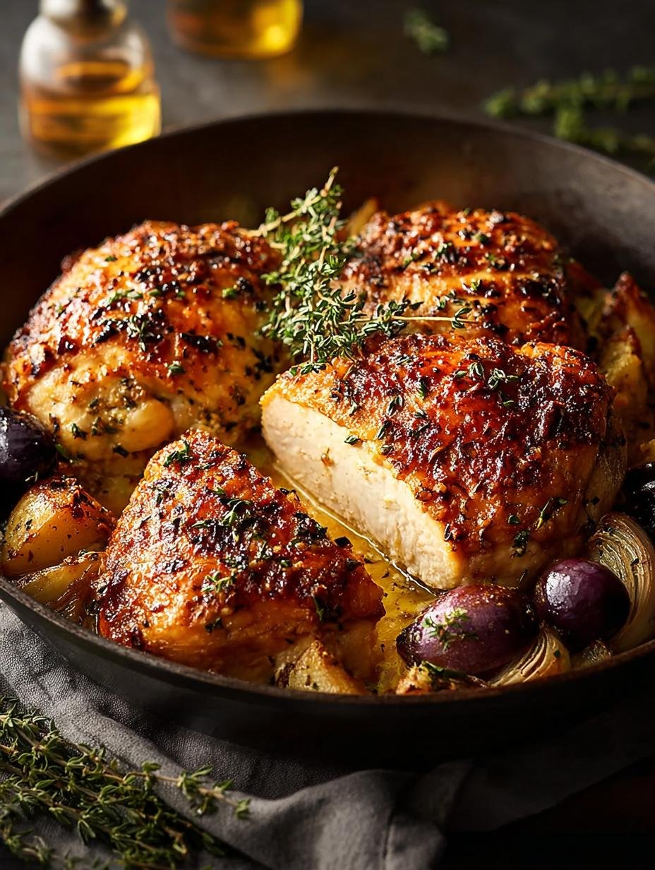 Heerlijke Roast Chicken with Mustard, perfect goudbruin geroosterd en geserveerd met een rijke mosterd-druivensaus