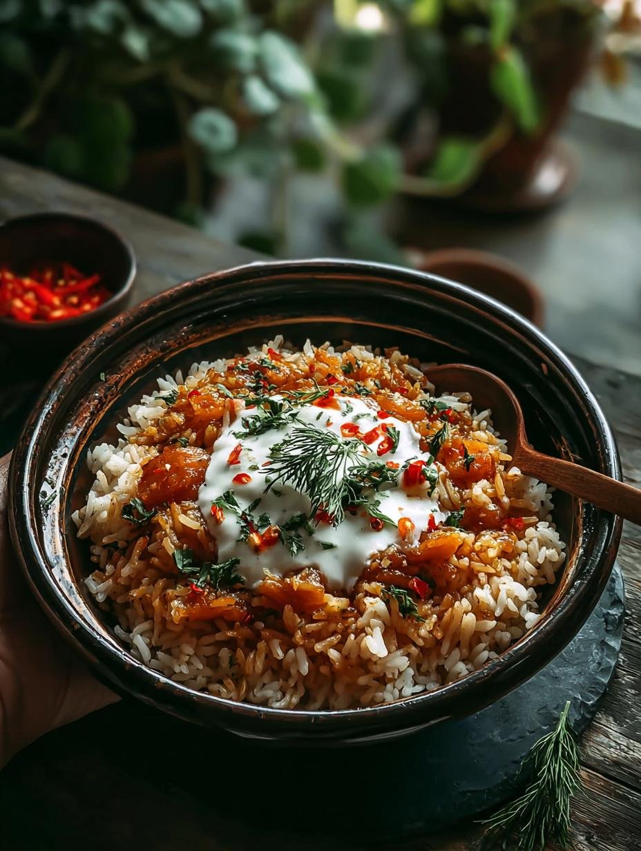 Heerlijke Shola Afghan Savoury Sticky geserveerd in een kom, klaar om van te genieten. Een betoverend erfgoed van de Afghaanse keuken.