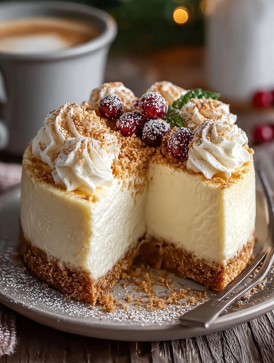 Perfecte Smooth Eggnog Cheesecake: 1 wonder recept - Smooth Eggnog Cheesecake - een hele cheesecake met feestelijke decoratie