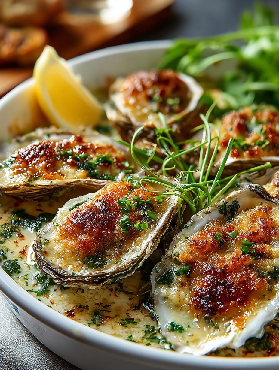 Austern Rockefeller Gratin: 12 Luxe Oesters Glorieus! - Austern Rockefeller Gratin Rezept - main visual representation
