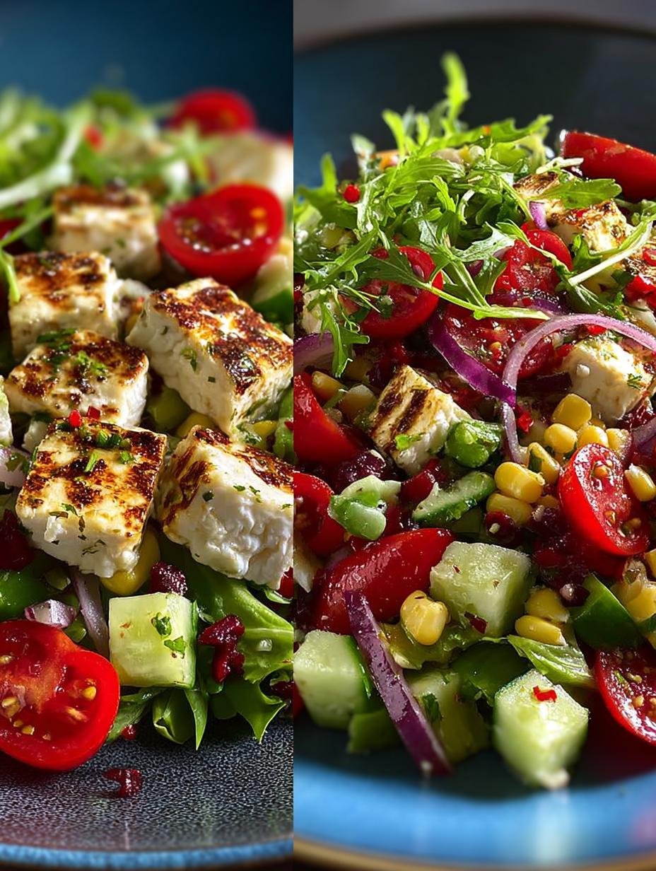 Close-up van Bunter Grillsalat Met Hirtenkase, met blokjes Hirtenkäse, verse groenten en olijven, klaar om te serveren