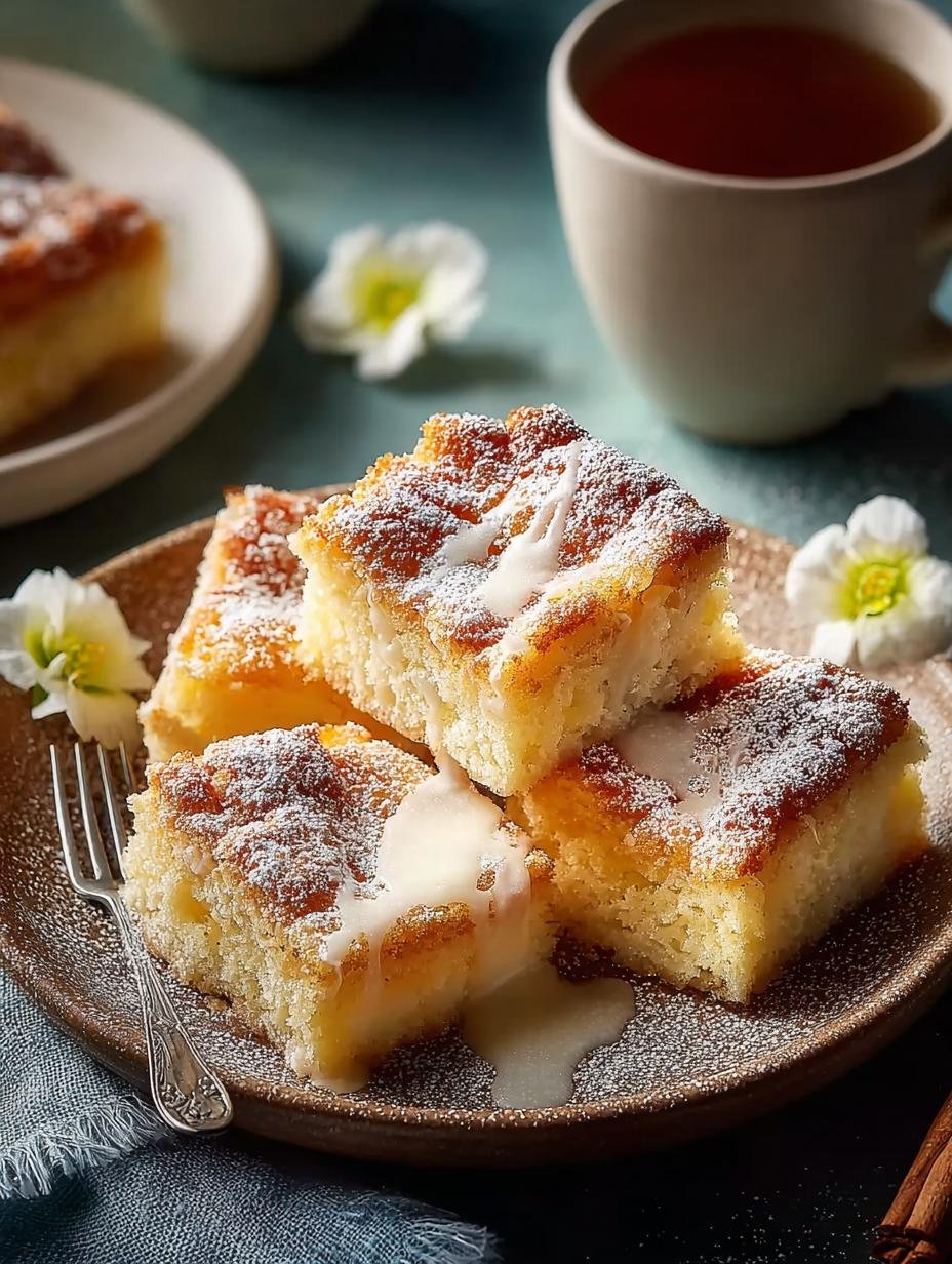Heerlijke, goudbruine Butterkuchen Klassischer Deutscher Kuchen vers uit de oven, gesneden in stukken, met gesmolten boter en gekarameliseerde suiker topping