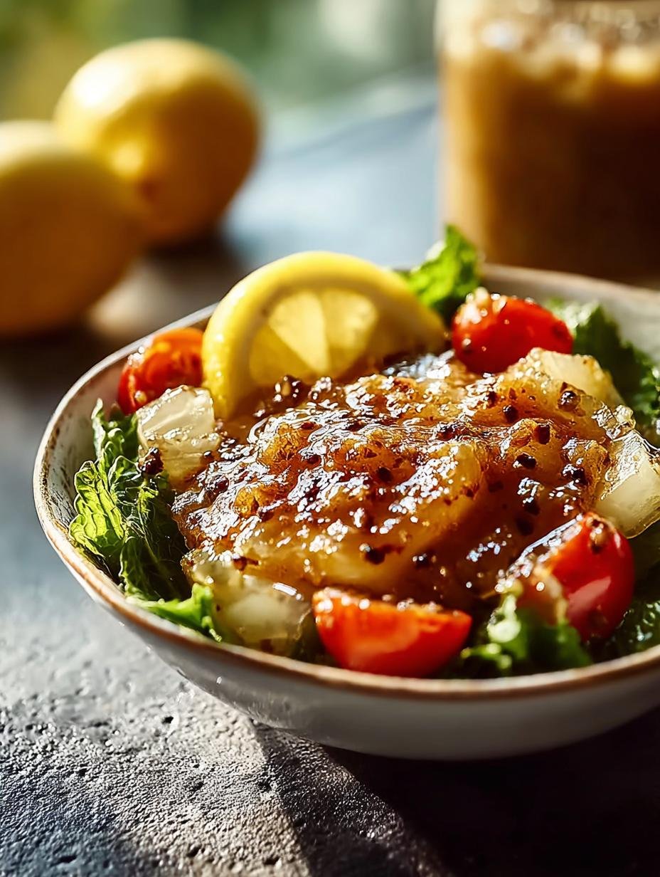 Smaakvolle Gekarameliseerde Citroenvinaigrette in een glazen pot, klaar voor gebruik