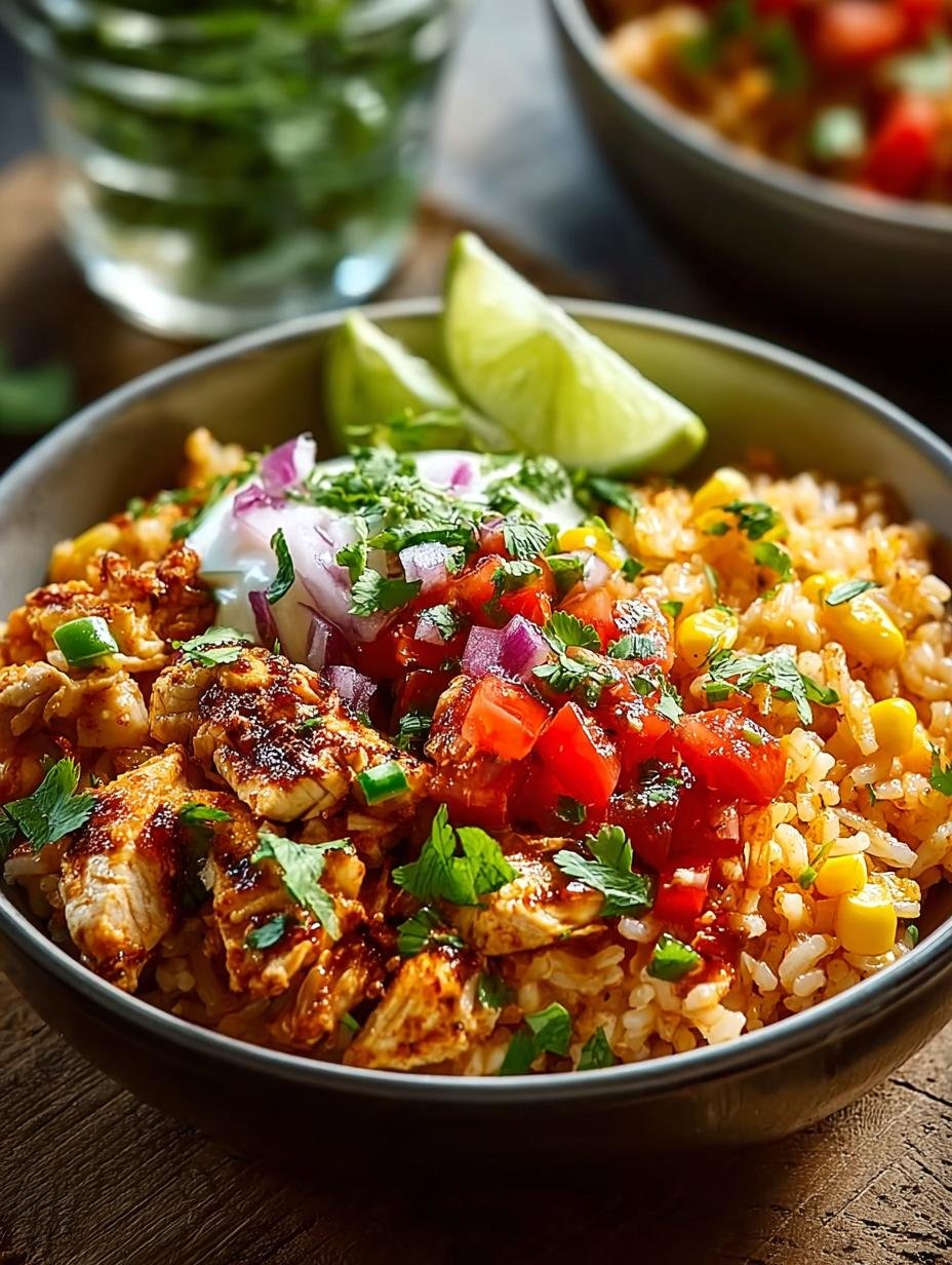 Chicken Taco Poblano Rijst: Een Smakelijke Verrassing in 25 Min. - Chicken Taco Poblano Rice - heerlijke kom met kip, rijst, poblano en verse toppings