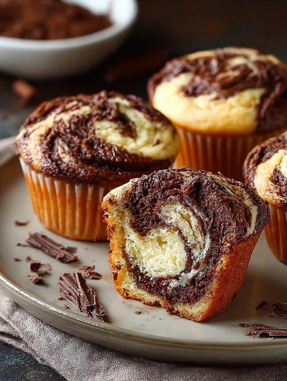 Heerlijke Chocolade Vanille Swirl Muffins vers uit de oven met een perfecte marmering