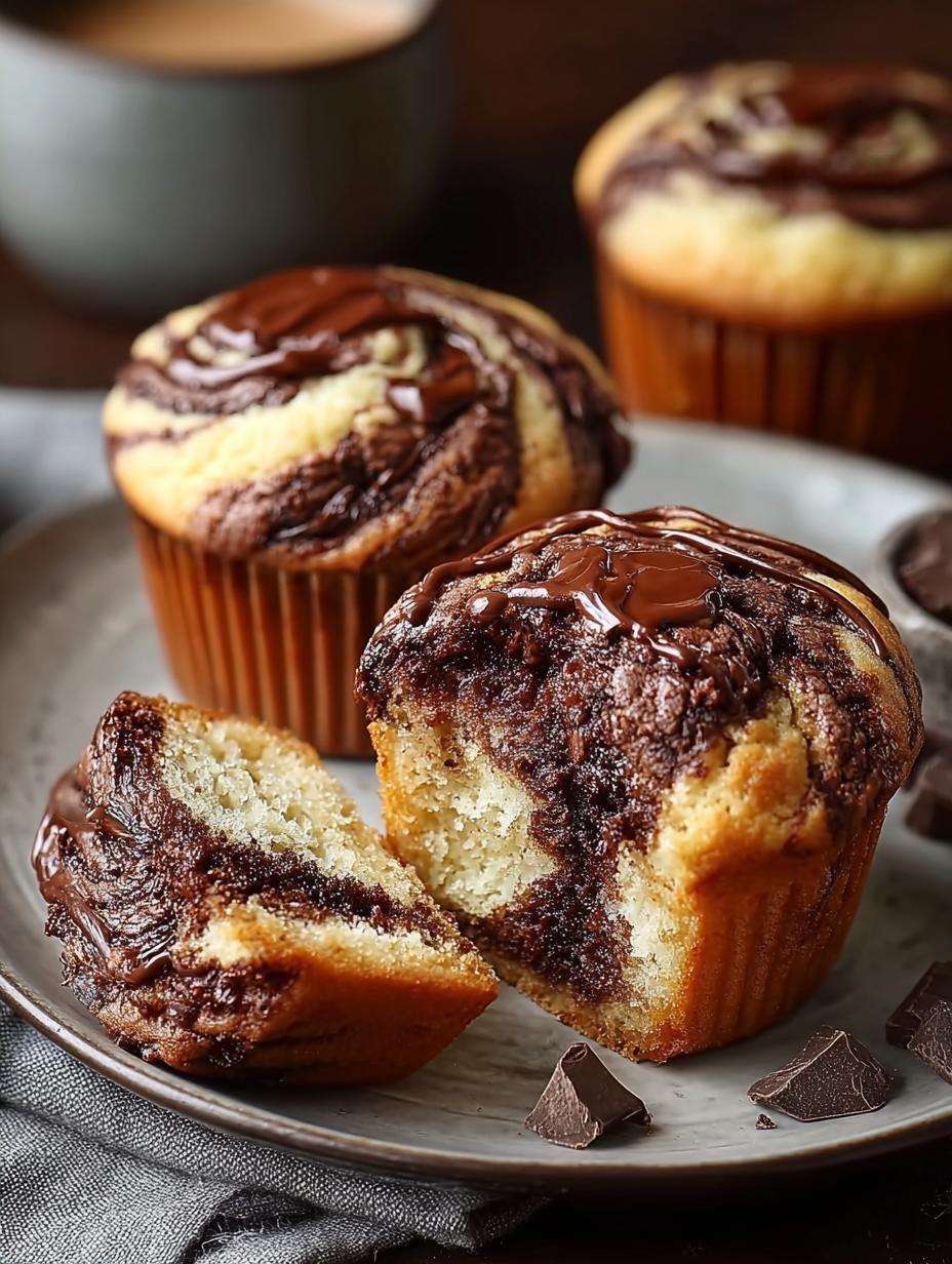 Close-up van een perfect gebakken Chocolade Vanille Swirl Muffin met zichtbare vanille en chocolade swirls