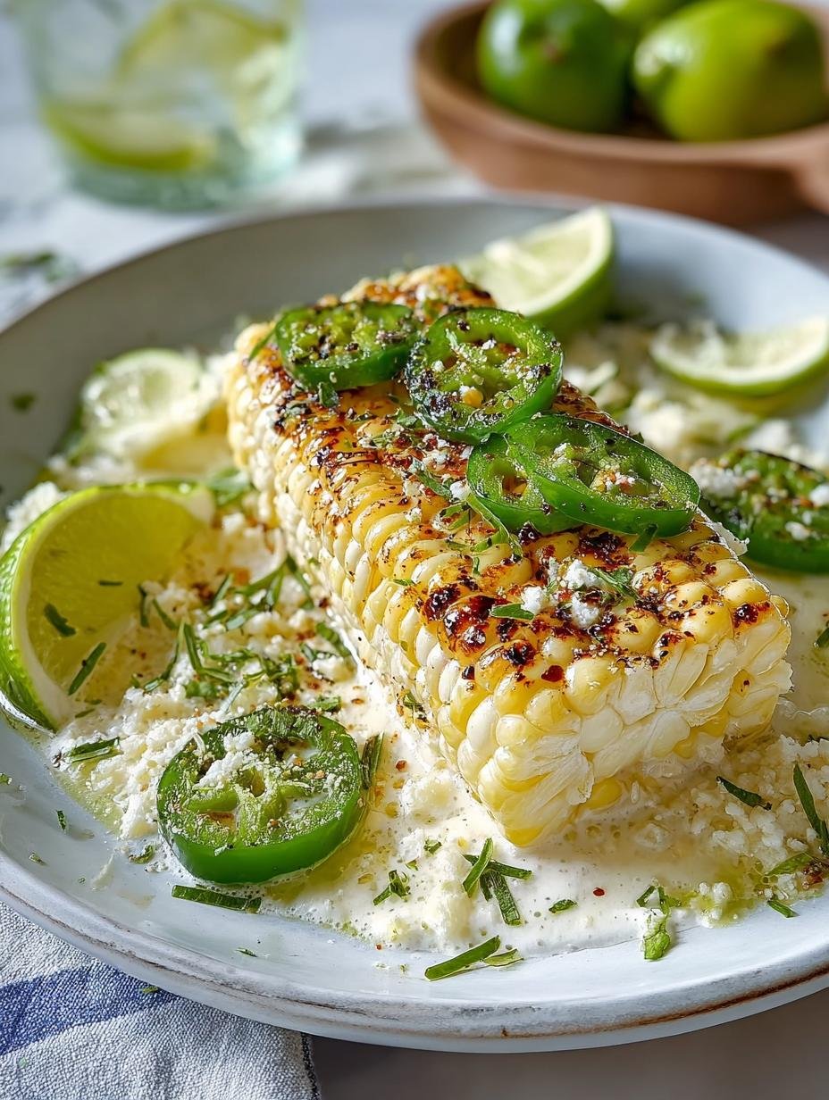 Close-up van Creamy Parmesan Lime Corn met verse kruiden en limoenpartjes, klaar om te eten