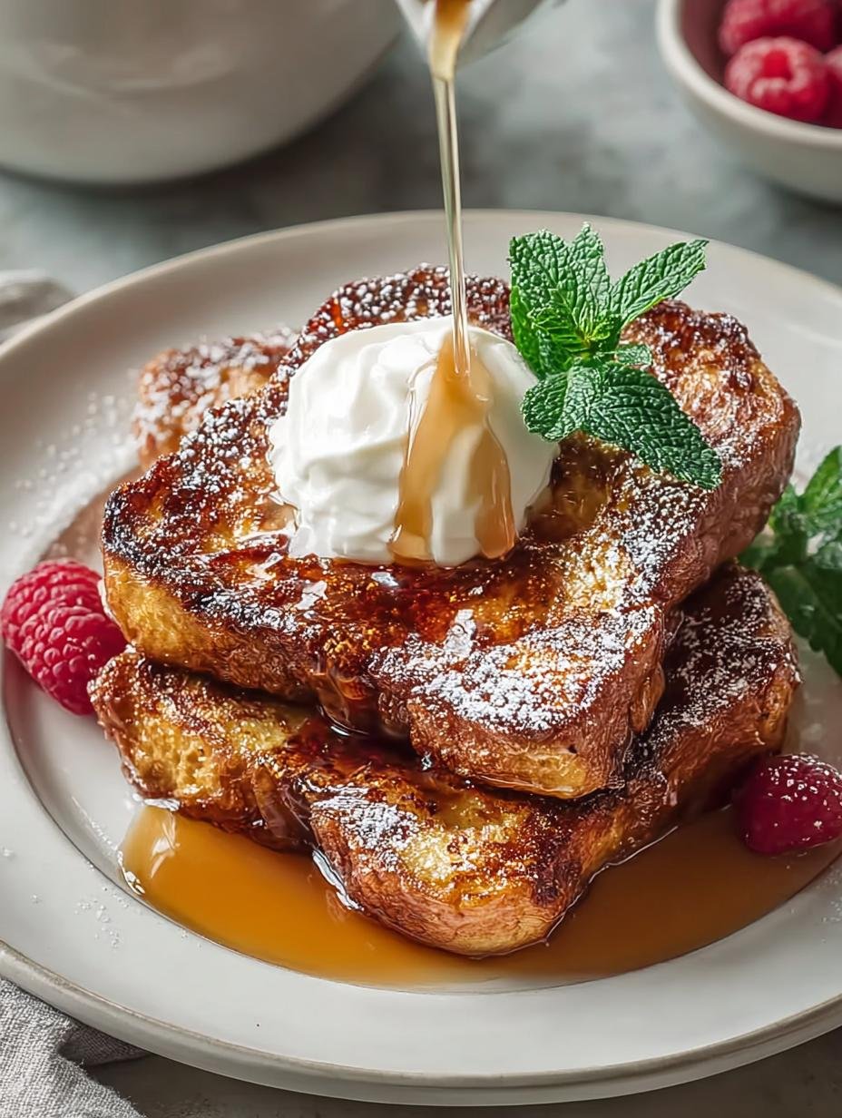 Close-up van Earl Grey Custard French Toast met bramen en poedersuiker, een perfect ontbijt
