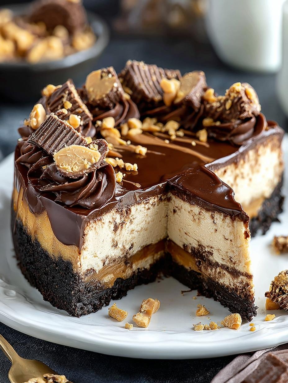 Verrukkelijke Erdnussbutter Tassen Käsekuchen met chocoladesaus en gehakte pinda's, perfect voor elk feestje