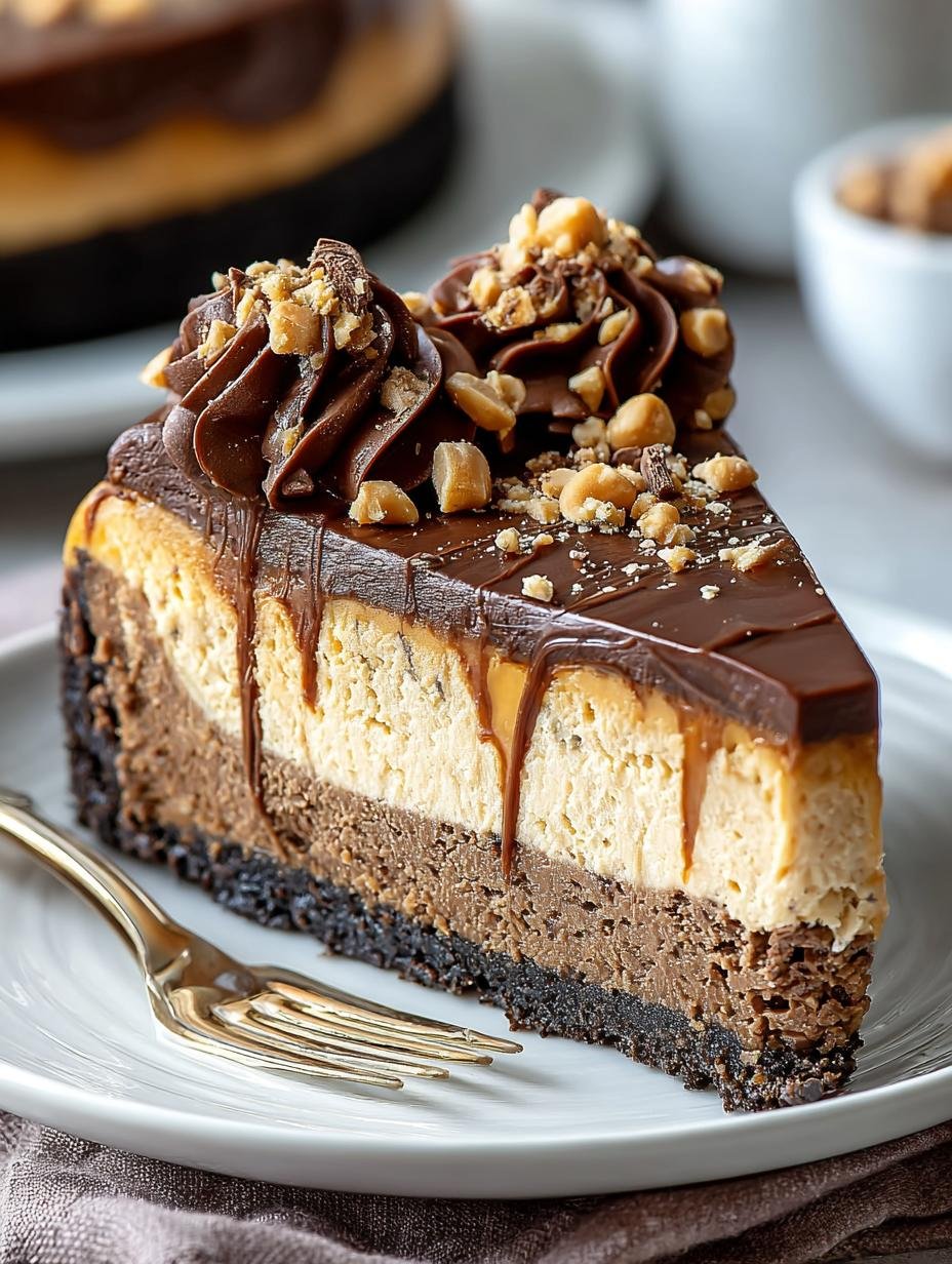 Close-up van een perfect gebakken Erdnussbutter Tassen Käsekuchen met een romige textuur en knapperige korst