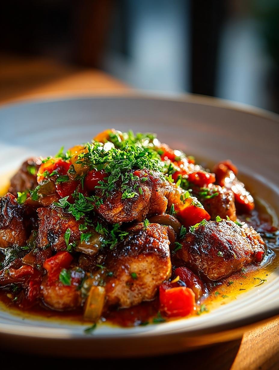 Haas Cacciatore Keto: Onthul 1 Heerlijk Geheim! - Hasen Cacciatore Rezept Keto - close-up van de rijke saus en malse haas