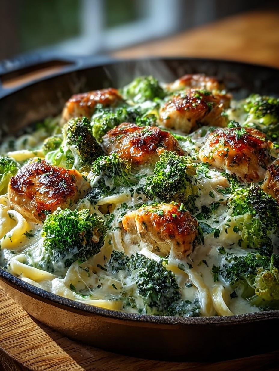 Heerlijke Keto Kip Alfredo Broccoli ovenschotel, rijk en romig, klaar om te serveren