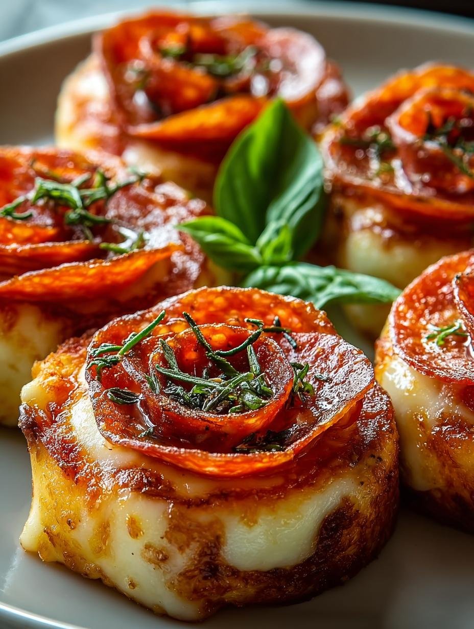 Close-up van heerlijke Keto Pepperoni Pizza Rozen, perfect gebakken en klaar om te proeven