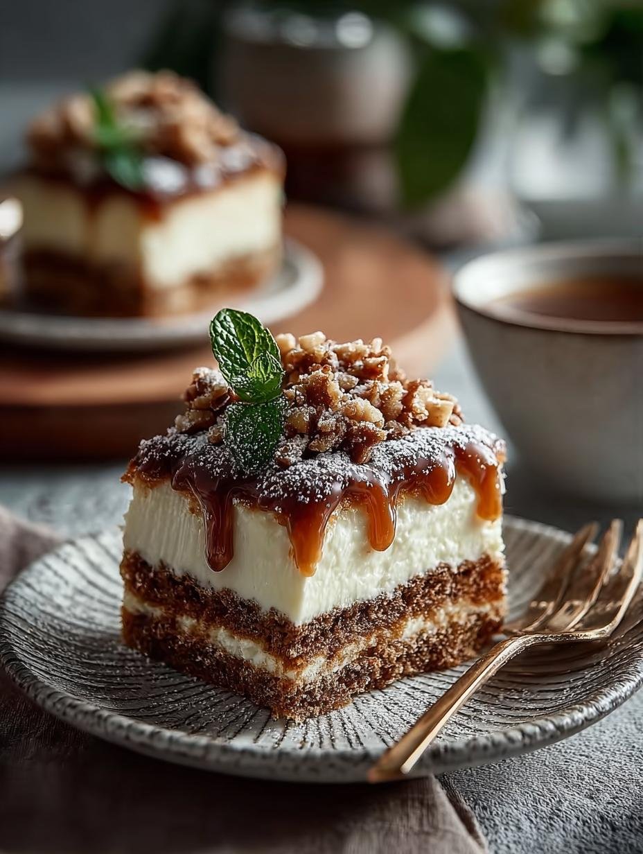 Close-up van een gesneden stuk Kinder Maxi King Blechkuchen met zichtbare lagen van biscuit, room en chocolade