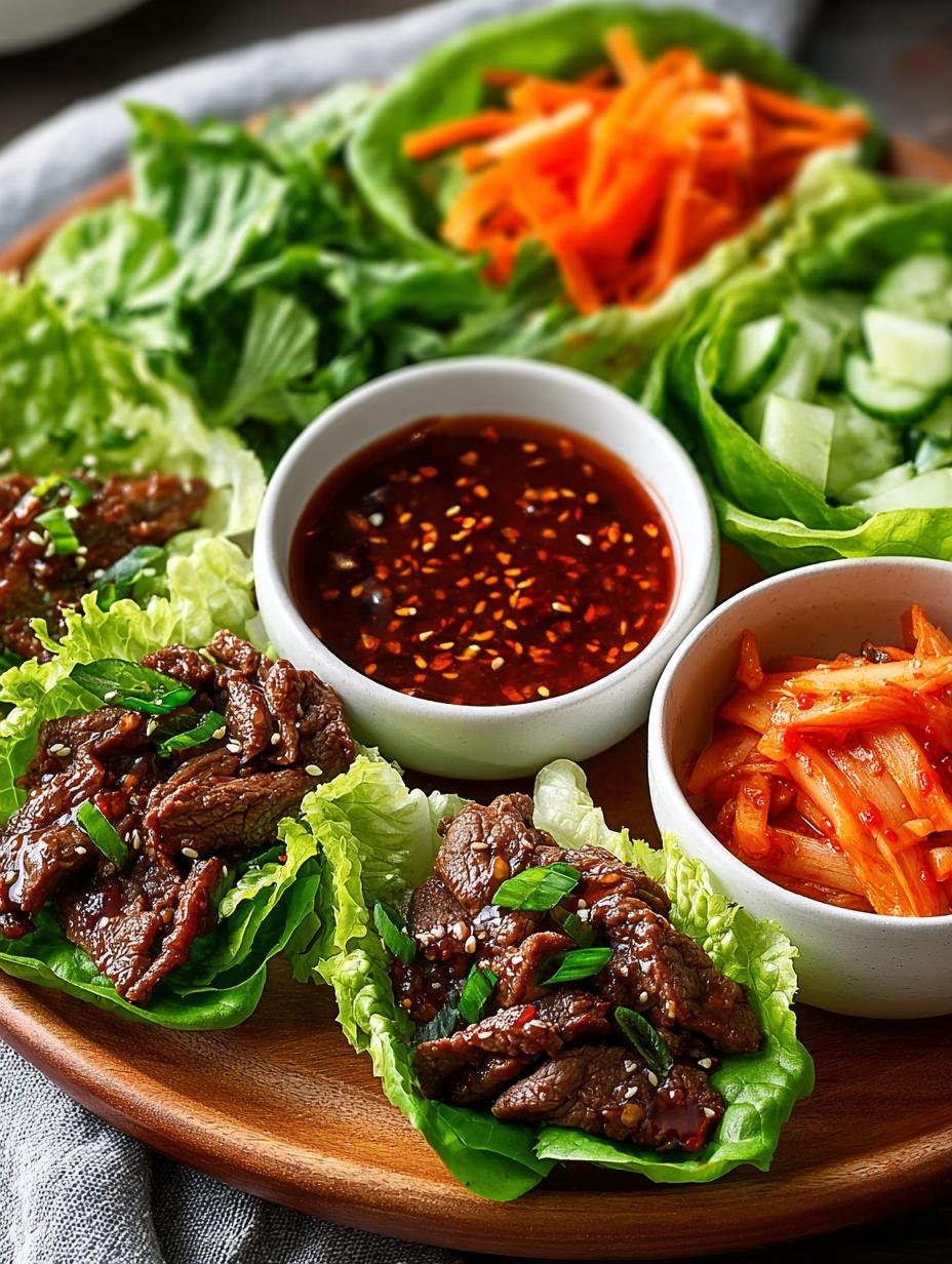 Heerlijke Koreanische Bulgogi Salat Wraps met mals rundvlees en verse groenten, klaar om te eten