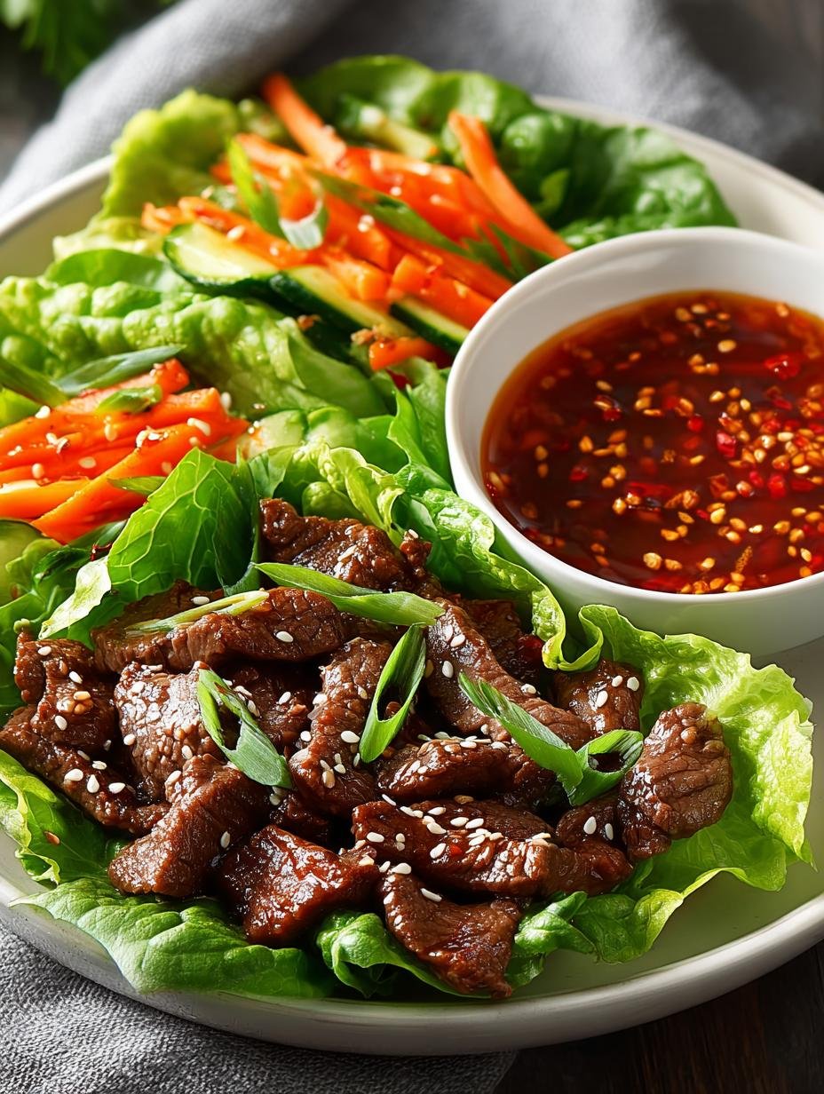 Close-up van Koreanische Bulgogi Salat Wraps met verse ingrediënten en sesamzaadjes