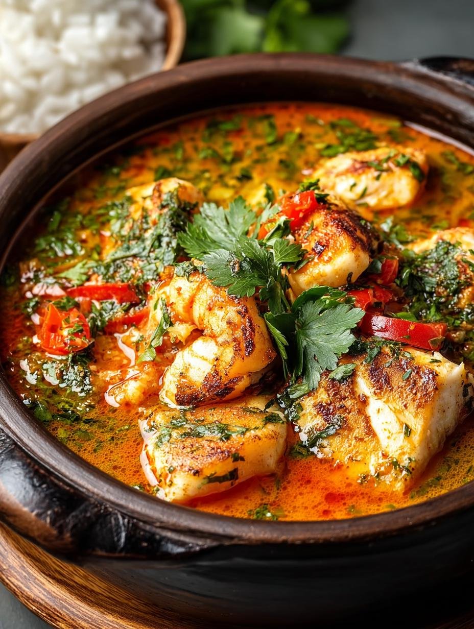 Verrukkelijke Moqueca Rezept Brasilianisches Fischgericht met romige kokosmelk en verse koriander, geserveerd met rijst en limoen