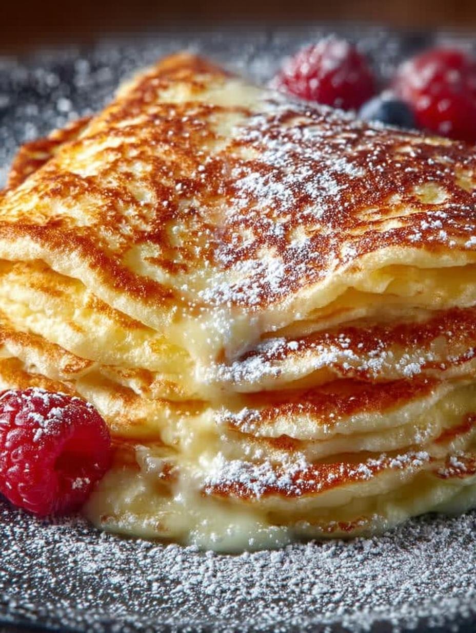 Stapel Pfannkuchen Wie Von Oma met poedersuiker en fruit