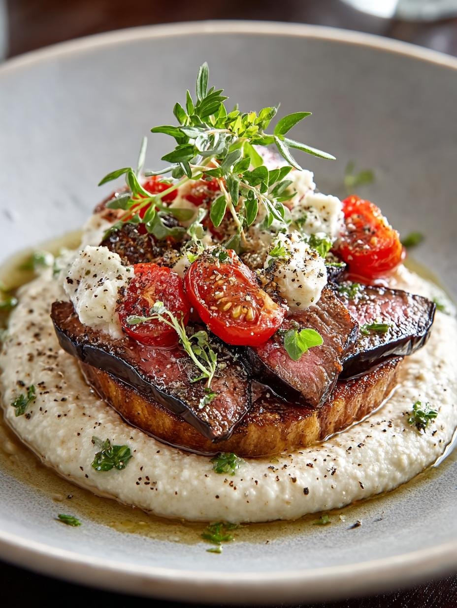 Smaakvolle Raeucher Auberginen Creme Mit geserveerd met vers brood en gegrild vlees