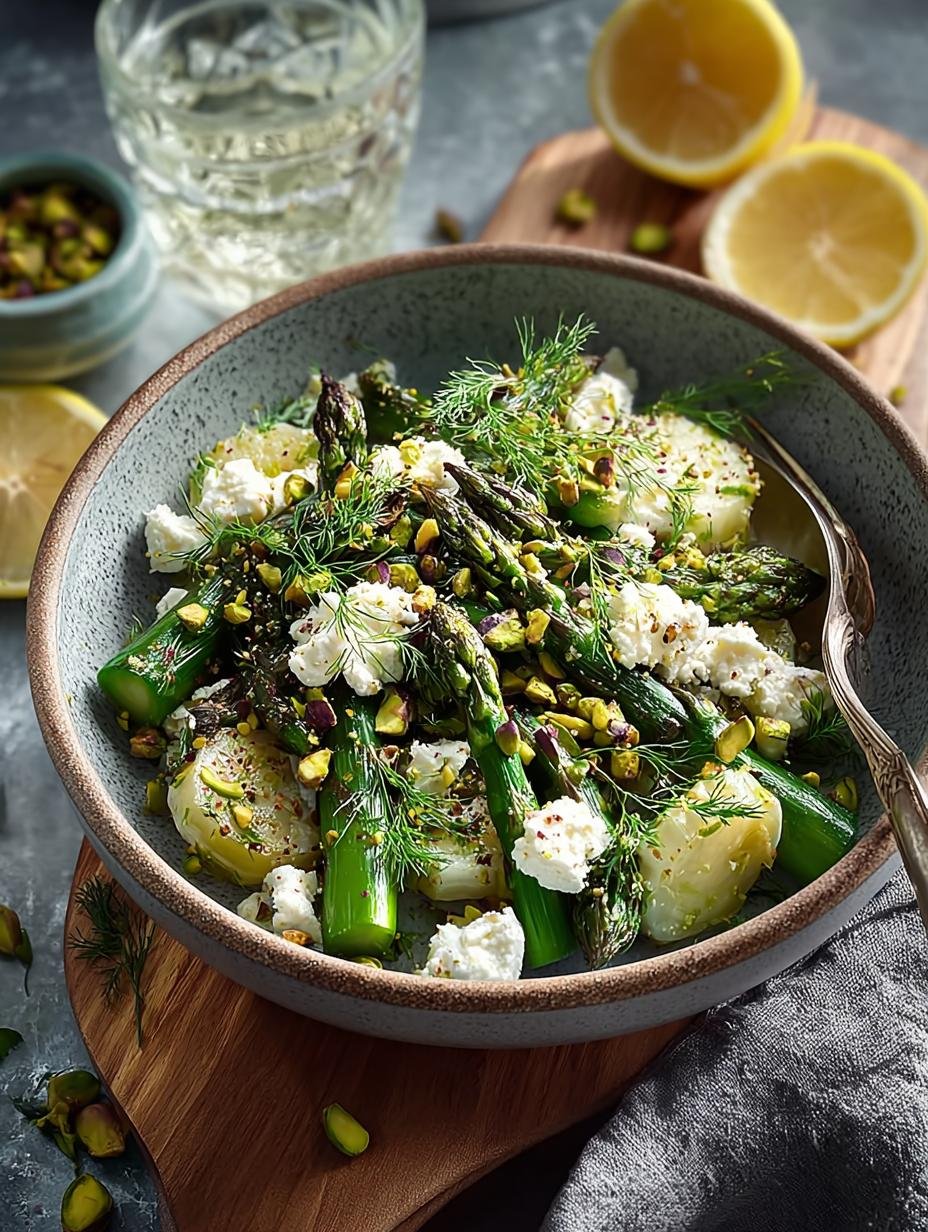Verrukkelijke Spargelsalat Mit Feta Pistazien met verse groene asperges en romige feta
