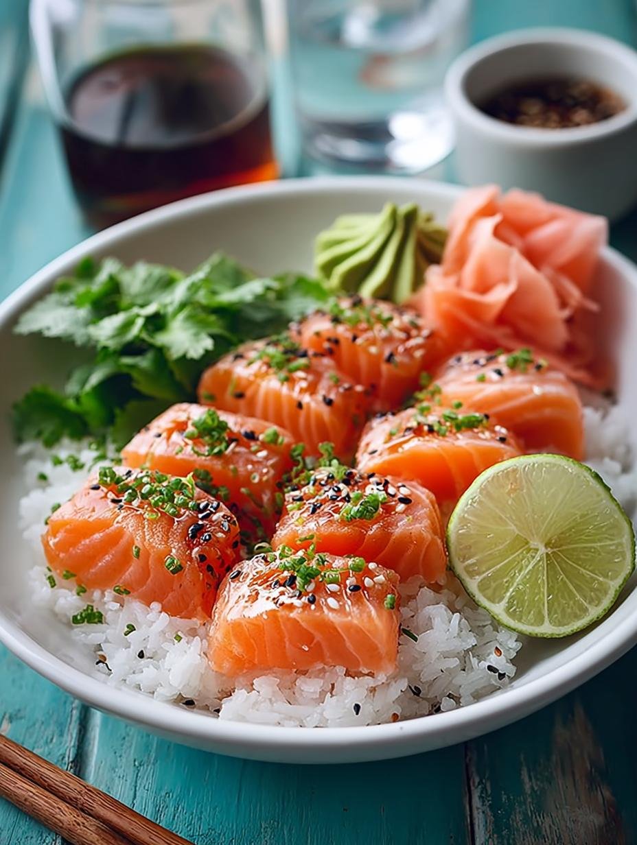 Heerlijke Pittige Zalm Sushi Rijst met verse avocado en komkommer, klaar om te eten