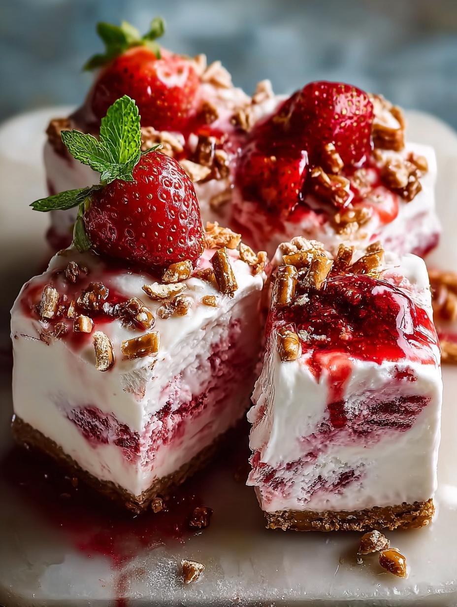 Betoverend Strawberry Pretzel Ice Cream in 1 uur - Plakken Strawberry Pretzel Ice Cream met lagen vanille, aardbei en pretzelkorst