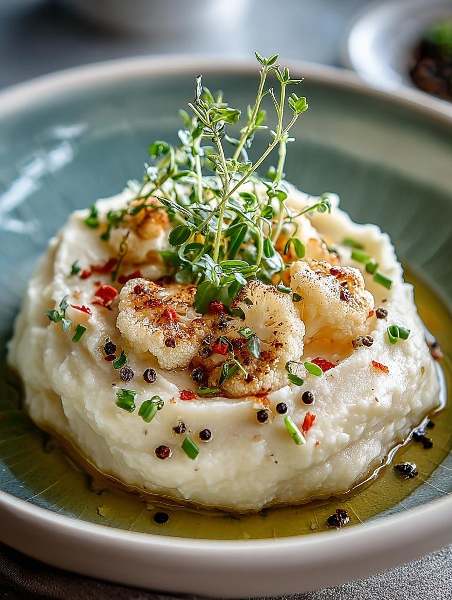 Heerlijke Trüffel Bloemkool Puree Met verse trüffel en peterselie, klaar om te serveren