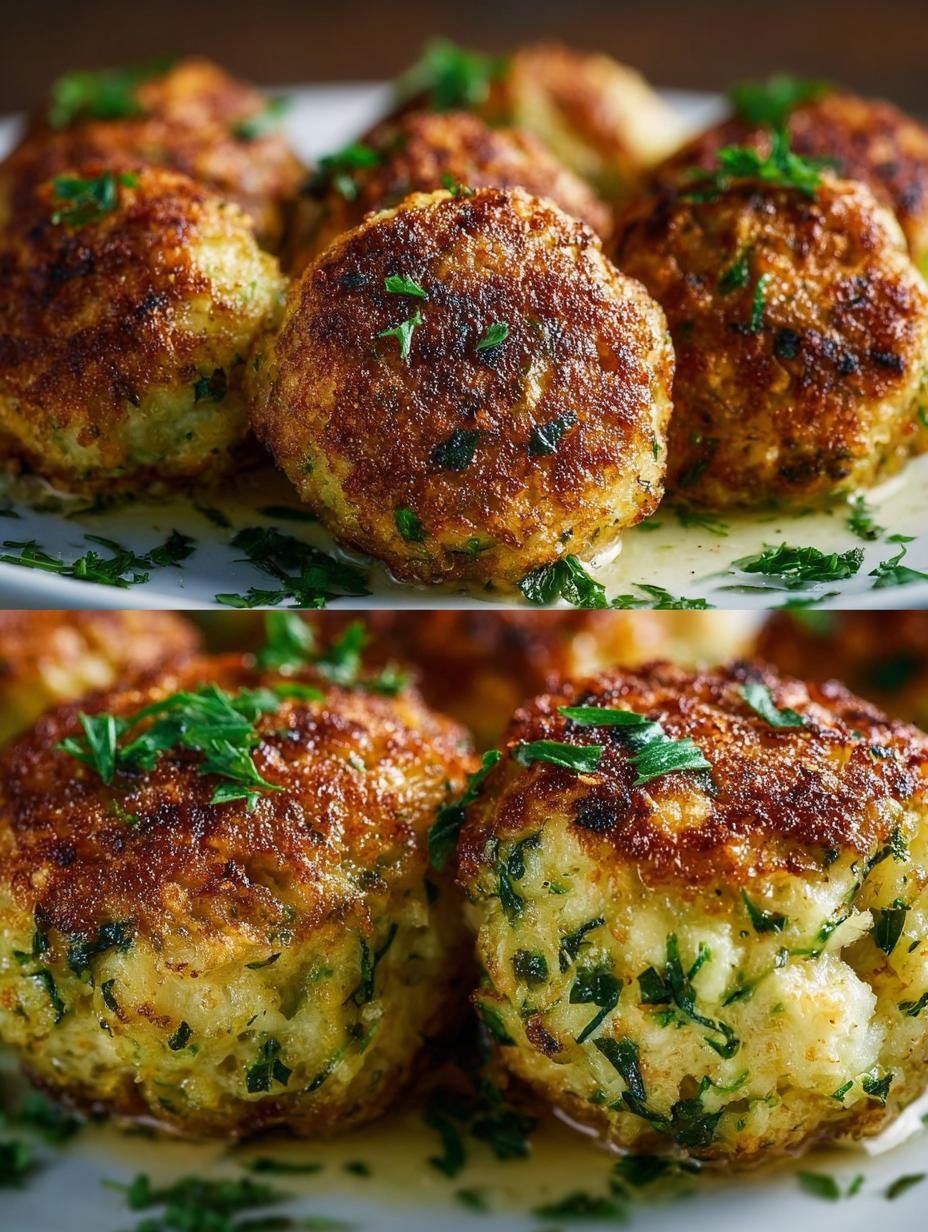 Close-up van perfect gebakken Vegetarische Rezepte Einfach Knusprige courgette-feta balletjes, klaar om te serveren