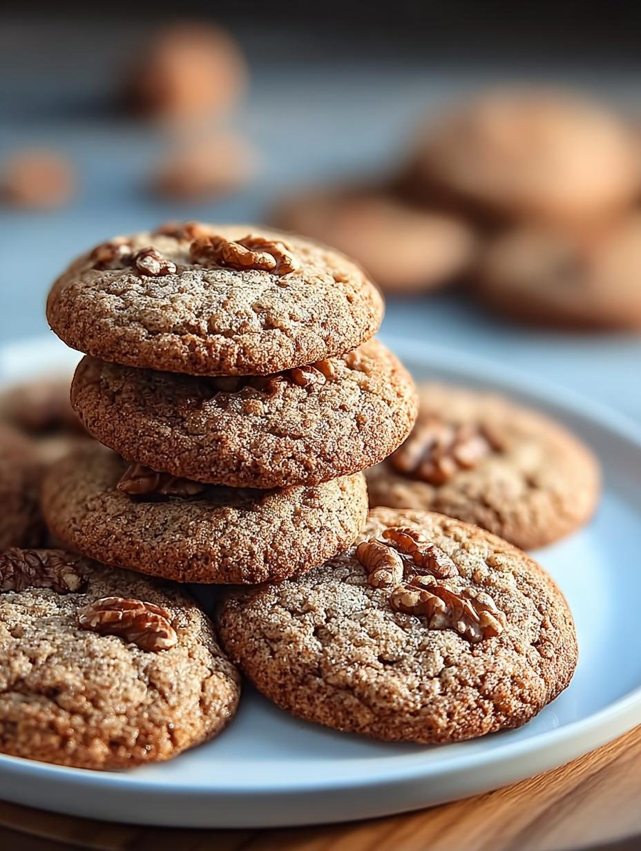 Stapel versgebakken Walnuss Cookies op een houten plank, perfect voor bij de koffie