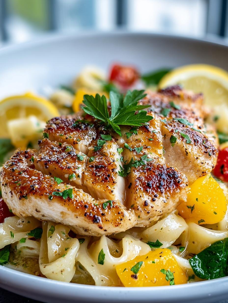 Close-up van Zitronen Knoblauch Huehnchen Palmini met verse peterselie