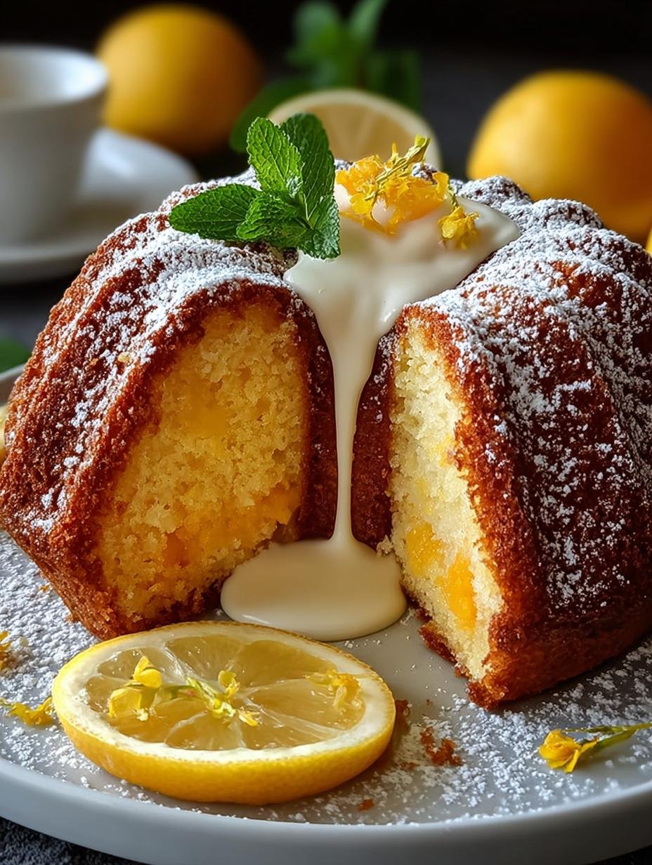 Een plakje Zitronenkuchen Mit Puderzucker Saftig met een toefje slagroom en verse frambozen, perfect voor een zomerse traktatie.