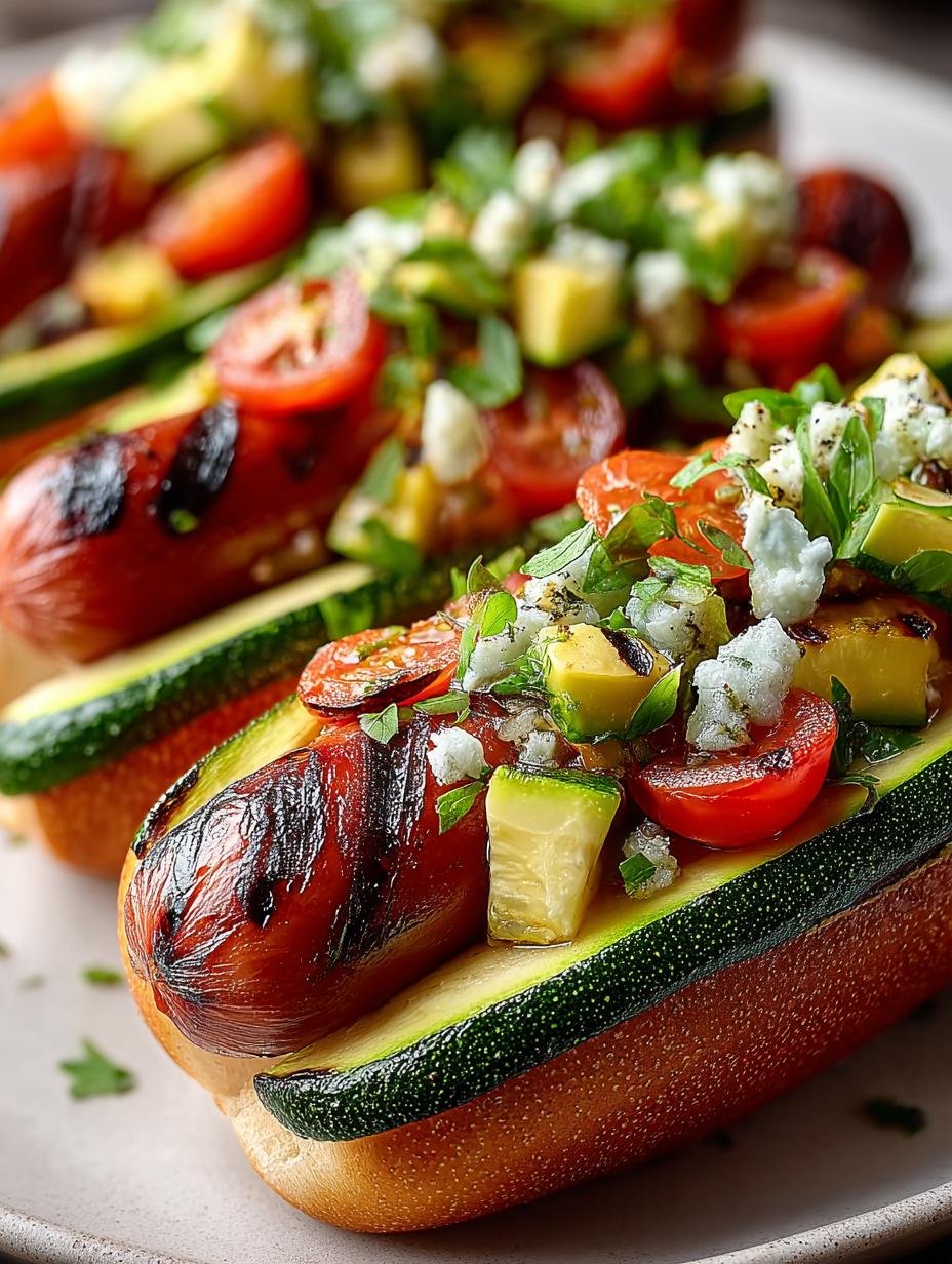 Heerlijke Zucchini Broetchen Hot Dogs met verse toppings, een perfect koolhydraatarm alternatief