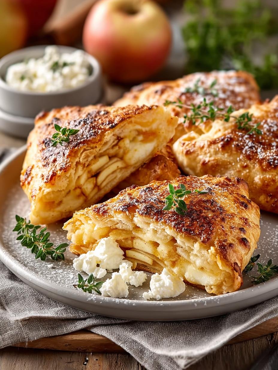 Heerlijke Apfeltaschen Met Kwark Eenvoudig, versgebakken en bestrooid met poedersuiker, klaar om te serveren.