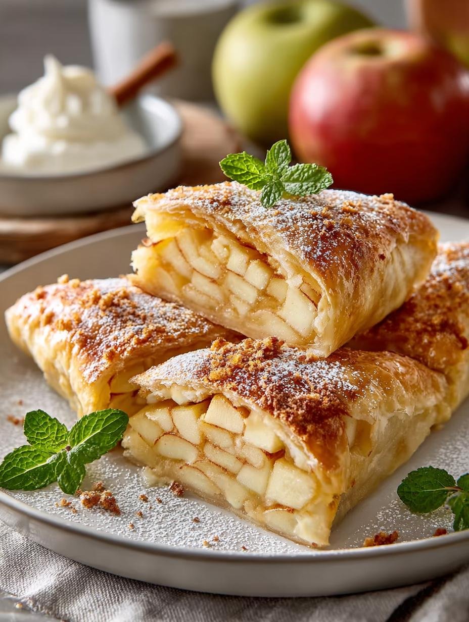 Close-up van een Apfeltasche Met Kwark Eenvoudig, met zichtbare appelvulling en een gouden korst.