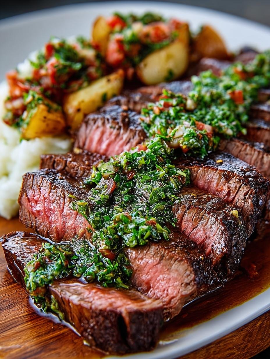 Verrukkelijk Argentinisches Chimichurri Flanksteak Recept, perfect gegrild en gesneden, klaar om te serveren