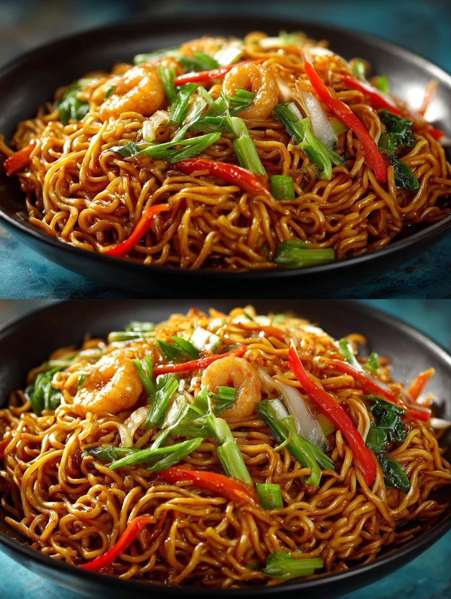 Heerlijke Azië Recepten Chinees Gebratene noedels met knapperige groenten en ei, klaar om te serveren.