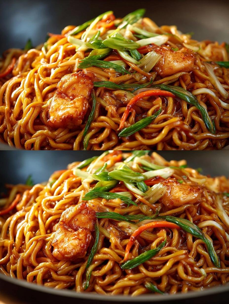 Close-up van Azië Recepten Chinees Gebratene noedels met diverse groenten en ei, perfect geroerbakt.