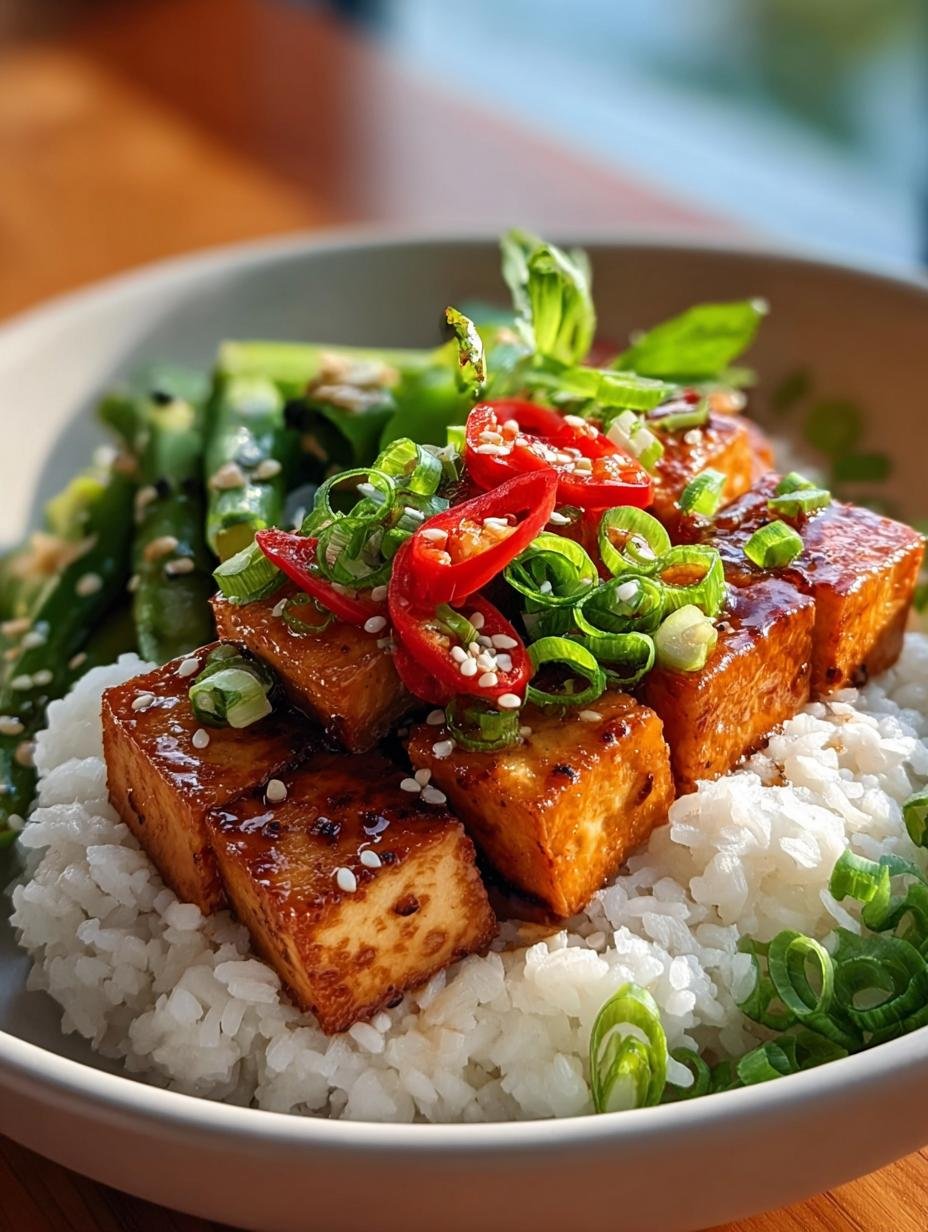 Verrukkelijke Bang Bang Tofu, goudbruin en knapperig, geserveerd met een romige, pittige saus en verse bieslook garnering