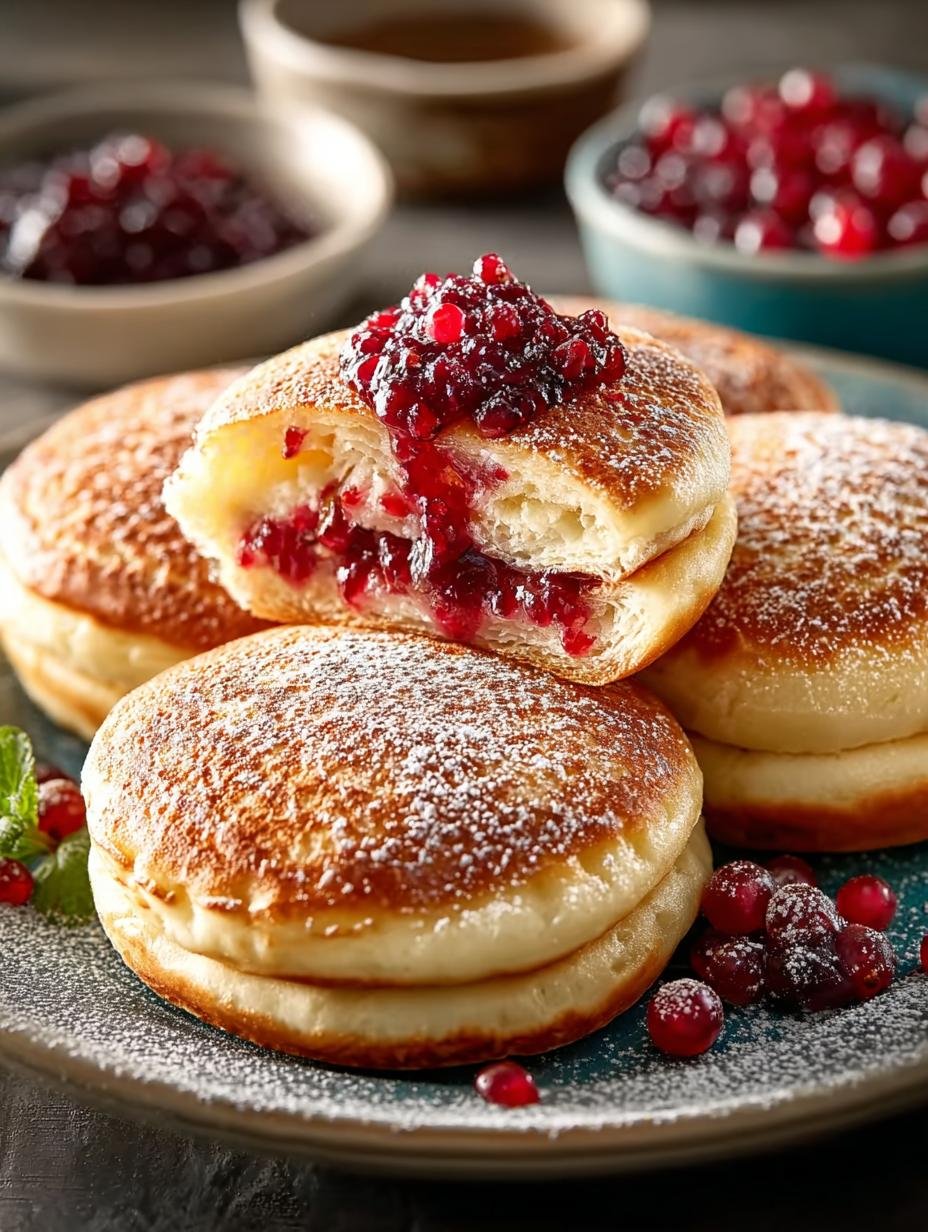 Heerlijke Berliner Pfannkuchen Nach DDR, vers gebakken en bestrooid met poedersuiker