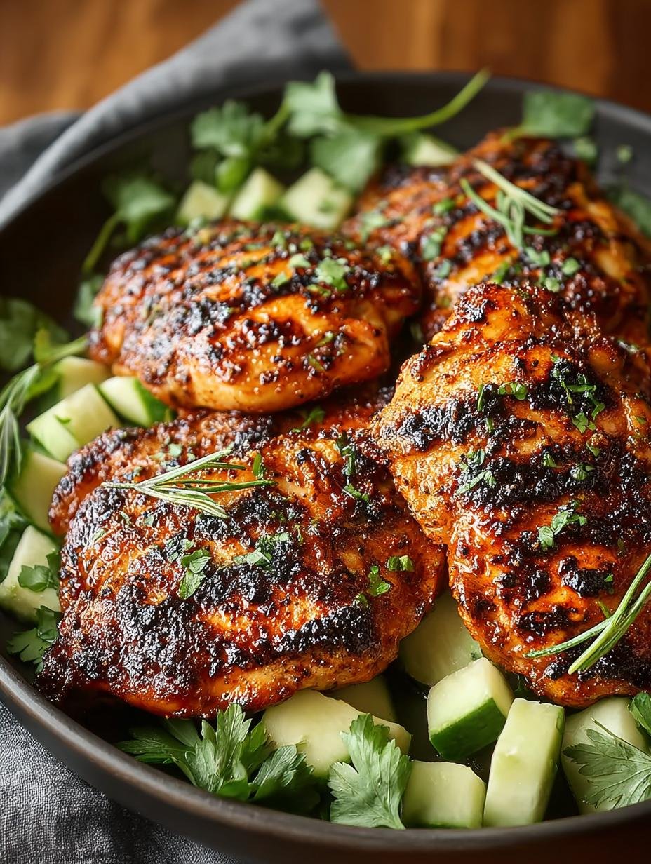 Blackened Grilled Chicken Thighs: 3 Krokante Geheimen - Blackened Grilled Chicken Thighs - geserveerd met frisse salade