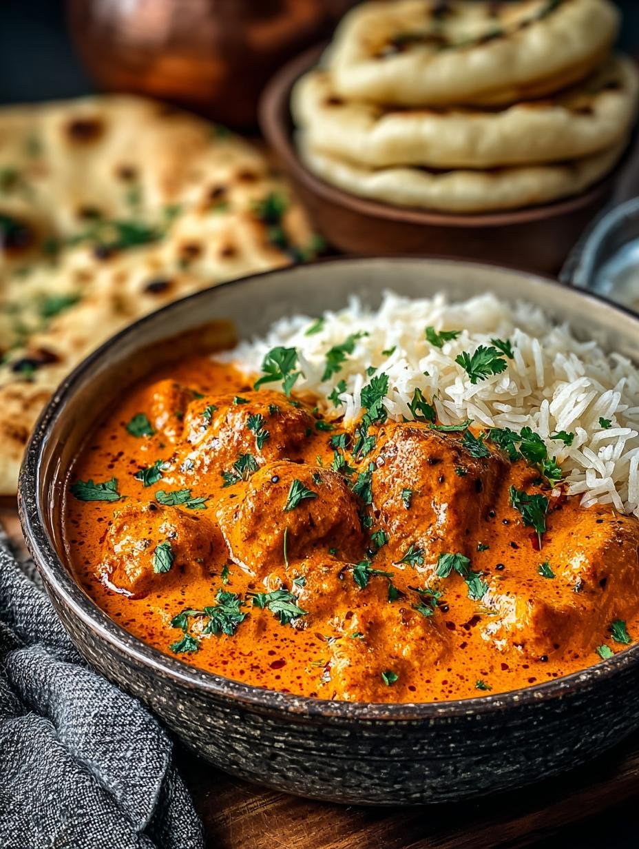 Close-up van romige Butter Chicken met verse koriander, geserveerd in een kom