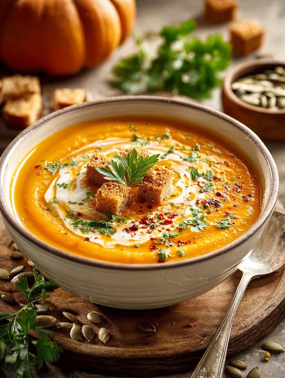 Smaakvolle Cremige Kürbissuppe: Een eenvoudig herfstrecept, perfect om te bewaren en opnieuw op te warmen voor een snelle maaltijd.