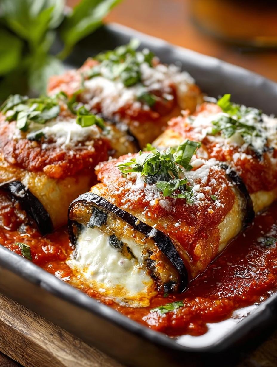 Eggplant Rollatini: 1 zalig gerecht, vol emotie - Eggplant Rollatini - perfect gebakken aubergine rolletjes in ovenschaal