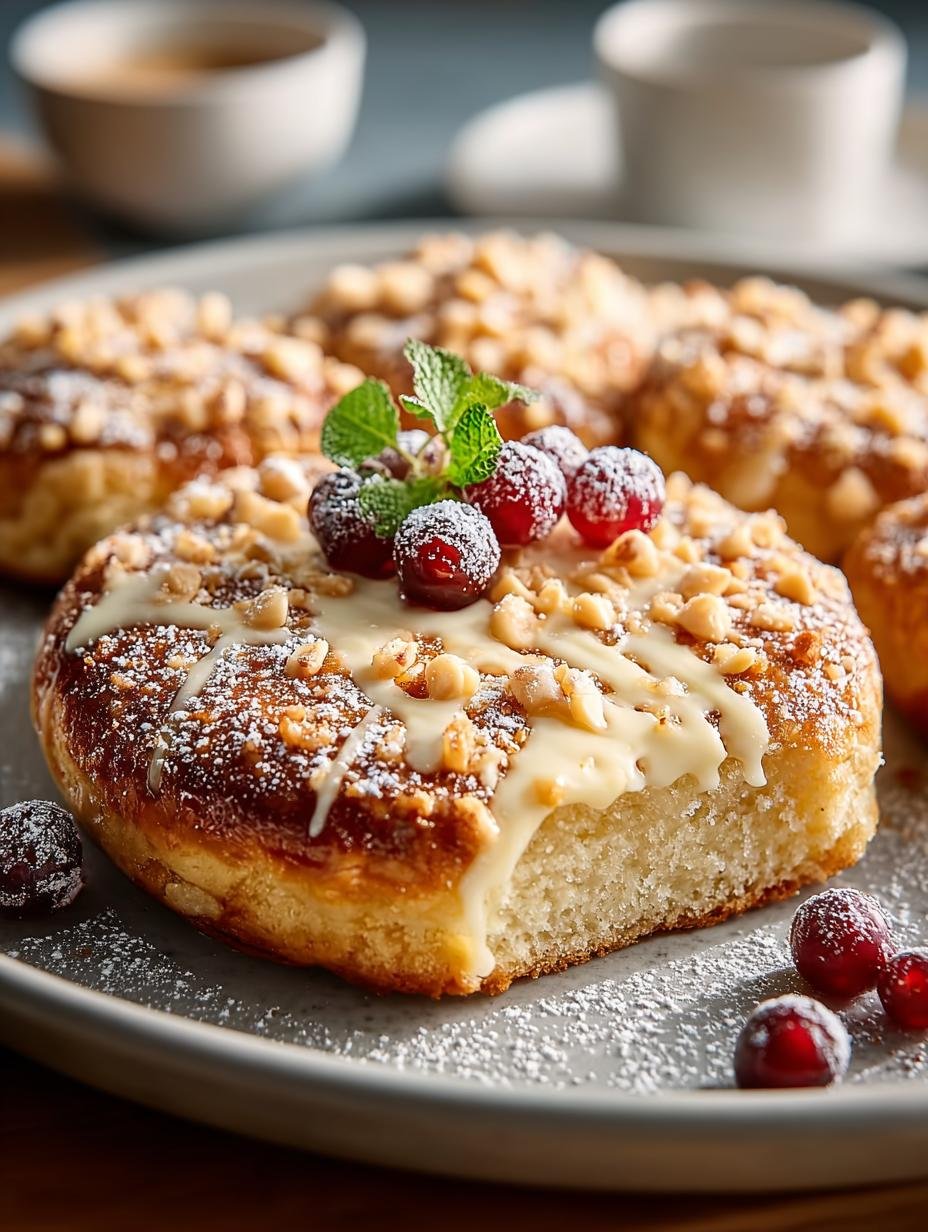 Close-up van een perfect gebakken Eenvoudige Streuseltaler Wie Vom met knapperige kruimels