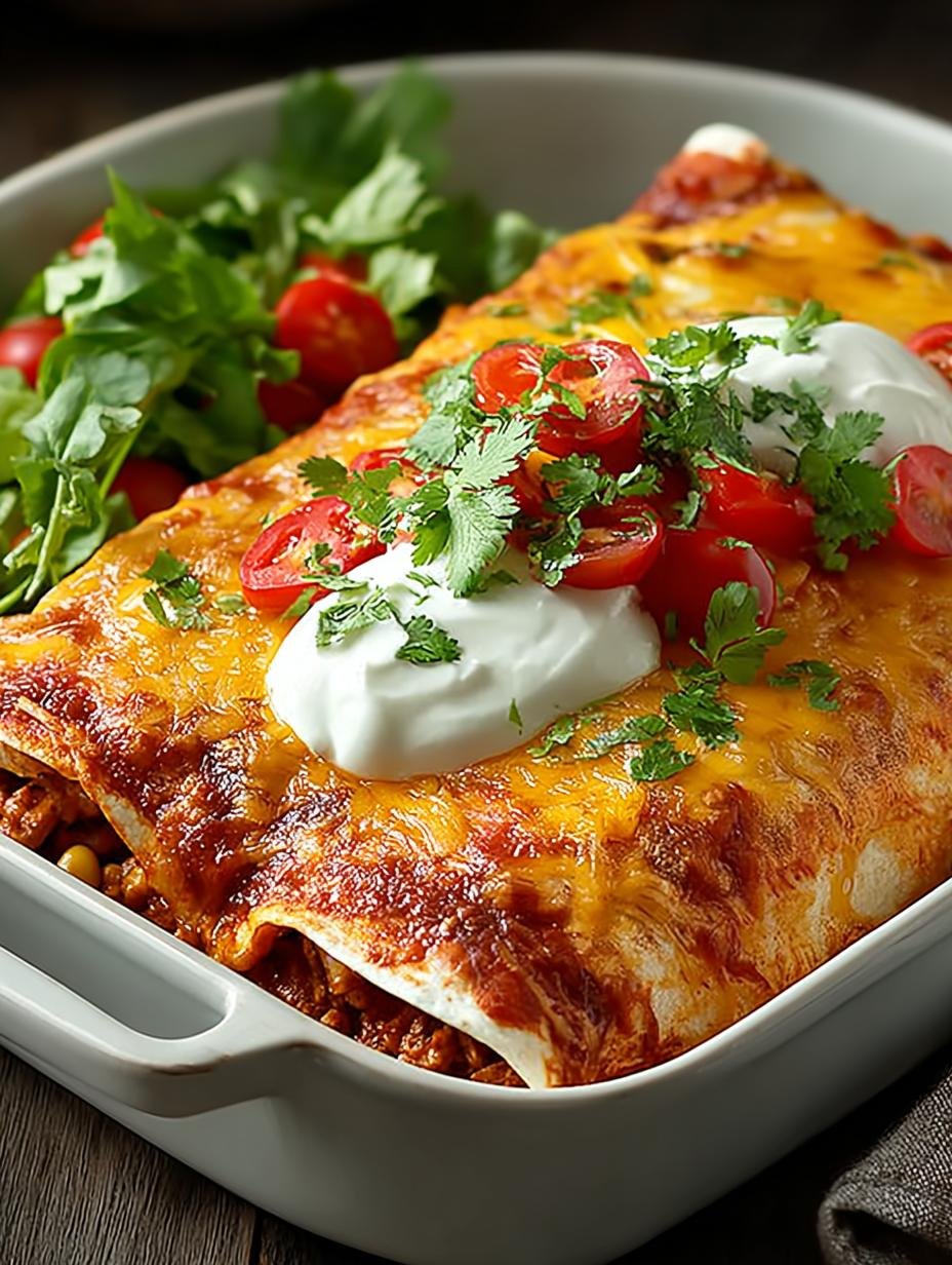 Heerlijke Enchiladas met gesmolten kaas en verse kruiden, klaar om te serveren