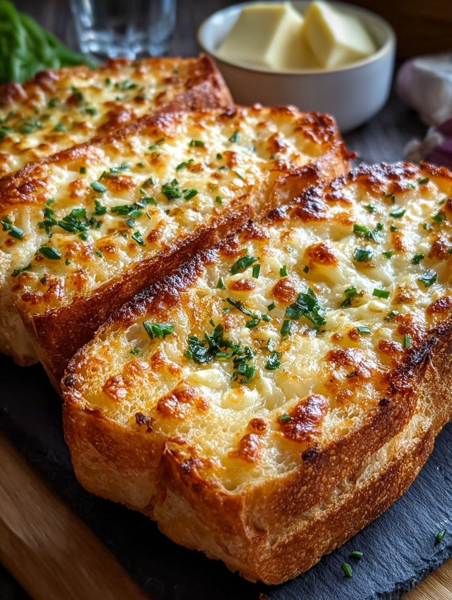 Heerlijk krokant en goudbruin Garlic Cheese Bread, perfect gebakken en klaar om te serveren