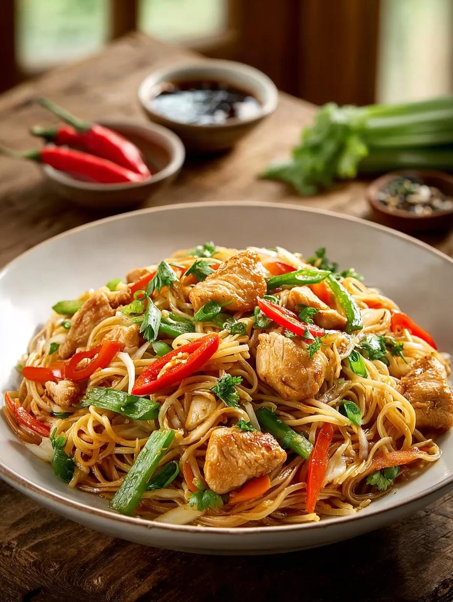 Heerlijke Gebraden Noedels Met Hähnchen, een magisch recept met perfect gebakken kip en knapperige groenten