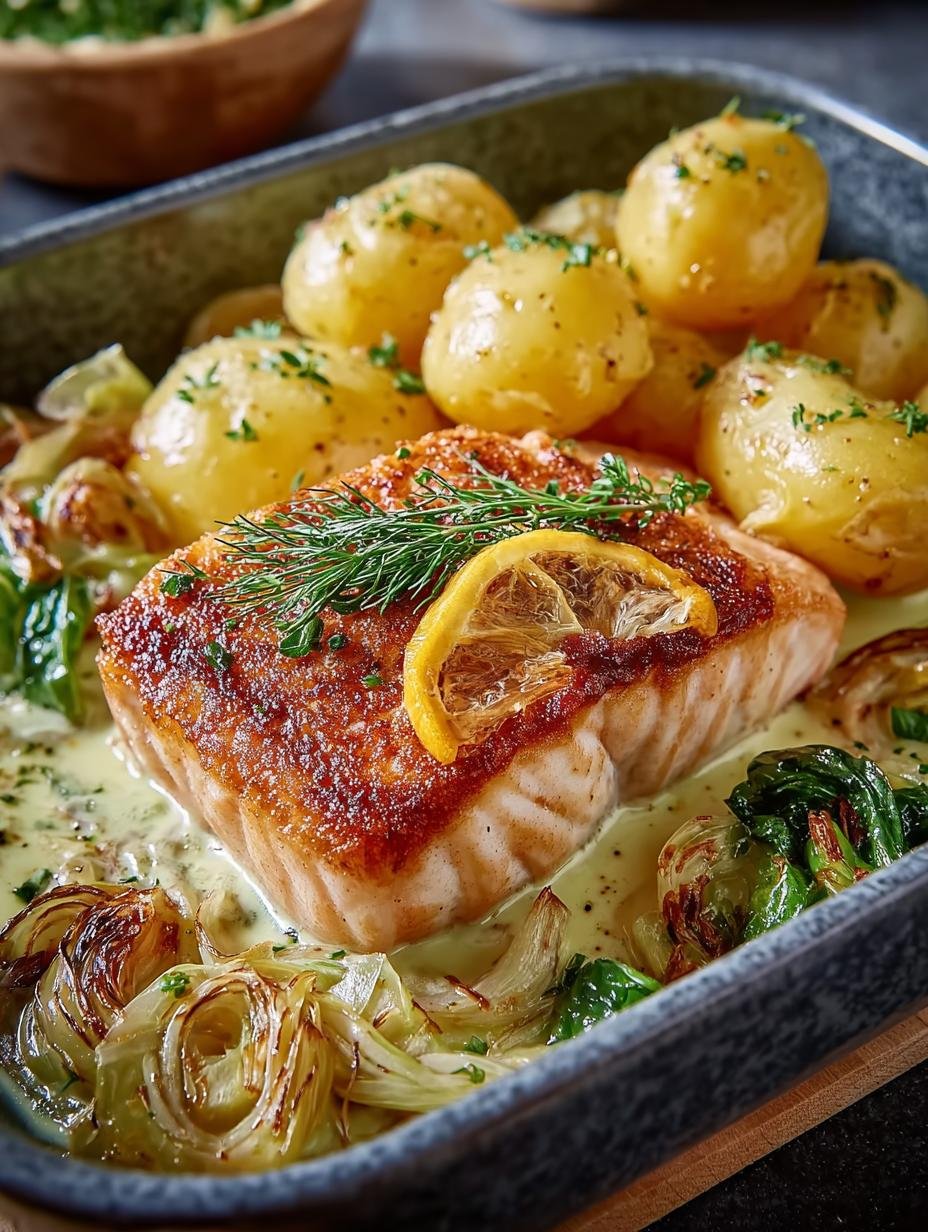 Close-up van Gebratenes Seelachsfilet Mit Kartoffeln met romige preisaus en verse kruiden